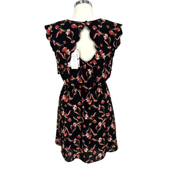 41 Hawthorn Black Floral Flutter Sleeve Cutout Back A-Line Dress Size SP NWT - Picture 5 of 8